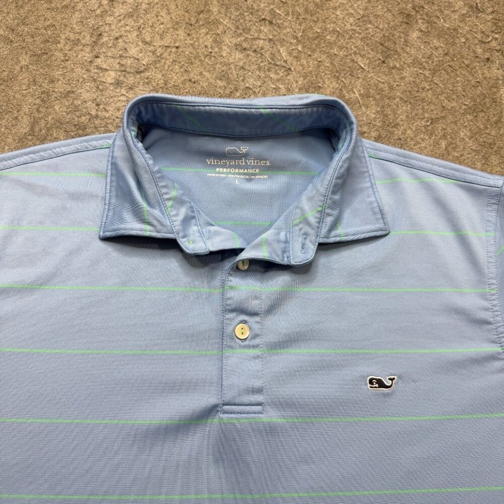 Vineyard Vines Performance Polo Shirt Men L Blue Green Striped Stretch